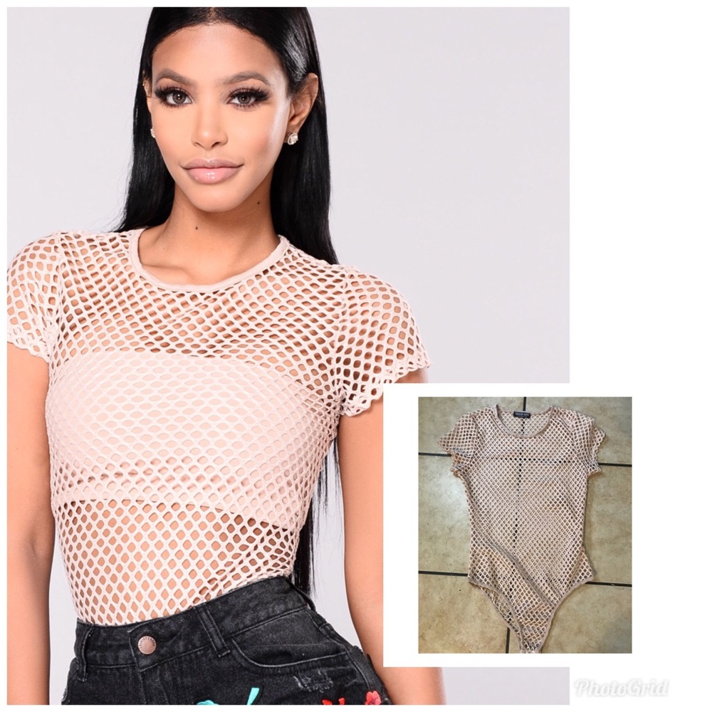 Fashion Nova Fishnet Nude Bodysuit Medium